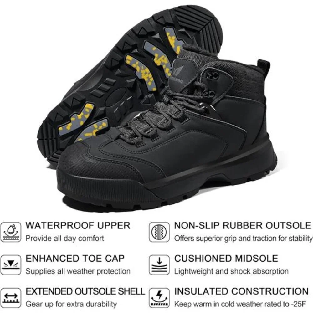 Men's Waterproof Snow Boots Insulated Toe Cap Cold Weather Shoes
